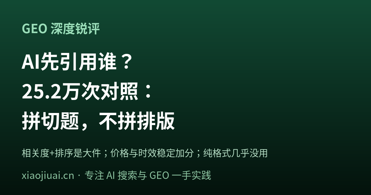 AI 到底先引用谁？25.2 万次受控对照告诉你：拼的是切题和新鲜，不是排版